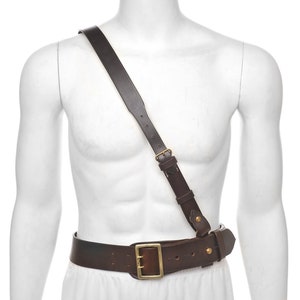 WW1 Sam Browne Belt With Shoulder Strap Premium Drum Dyed Brown Leather