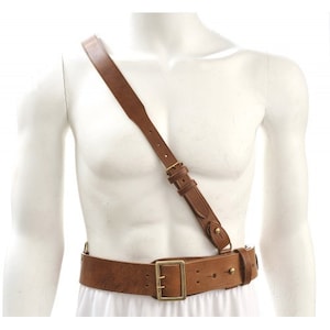 WW1 Sam Browne Belt with Shoulder Strap Will Fit 38"-42" (Small)- Brown Leather