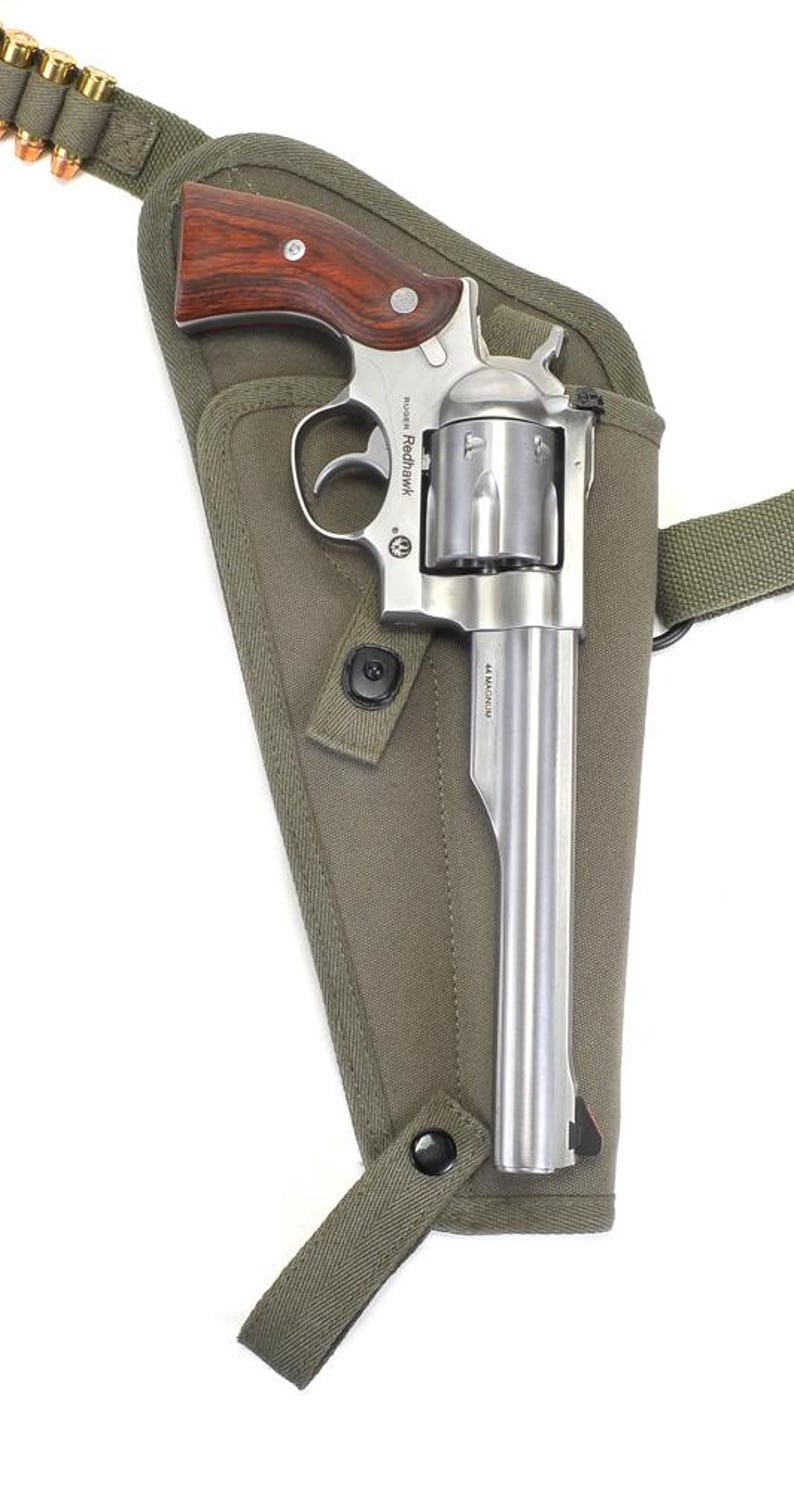 Funda de hombro de lona verde oliva para M3 Tanker con presillas para cartuchos, marcada JT&L, compatible con Ruger Redhawk. imagen 3