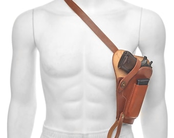 M3 Colt 1911 .45 Holster d'épaule en cuir teint au tambour de qualité supérieure avec pochette pour chargeur