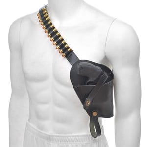 Black Leather Shoulder Holster with Shell loops fits Taurus Judge Public Defender Poly