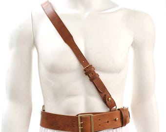 Sam Browne Belt with Shoulder Strap Brown Leather WW1 will fit 46" - 50"