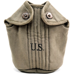 May include: A green canvas canteen with a flap closure and two metal snaps. The canteen has a black "U.S." embroidered on the front.
