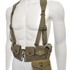 M1923 Garand Cartridge Belt, Suspenders, First Aid Pouch Set-Dark OD Marked JT&L® 1944