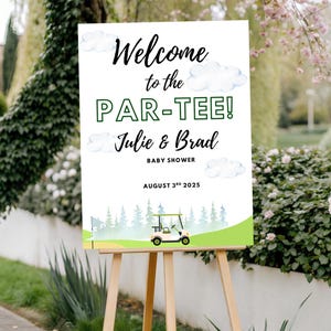 Let&#39;s Par-Tee Shower | Editable Golf Theme Baby Shower Welcome Sign | Welcome to the Par-Tee Sign | Boy Shower Decor | Golf bag baby shower