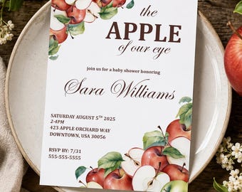 Apple of Our Eye Baby Shower Invitation: Fall Theme, Editable Canva Template (Digital Download