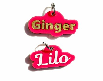 Personalized dog name tag for dogs with phone number, Laser engraved Puppy ID tags gifts for new dog owner, pink accessories for animals