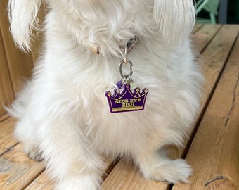 Crown dog ID tag, Acrylic collar tag for dog and cat, Personalized pet id tag keychain, trendy dog tag, Girl dog tags for dogs personalized