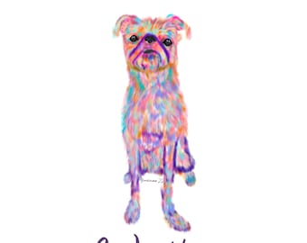 Colorful Brussel Griffon Art Digital Painting, Cute Colorful Original Dog Pop Art Pet Portrait form a Photo of your Petit Brabancon