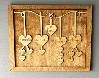 Custom Wall Art Family Tree Sign with Heart, Personalized Multi-Generational Family Tree Mother’s Day Gift For Grandma from Grandkids