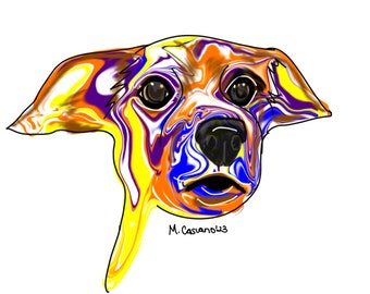 Custom Daschund Pop of color Per Portrait from Photo, Funny Gift Idea for Dog Lovers, Unique Hand Drawn Pet Drawing for Home Decor Idea