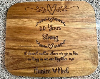 Unique Engraved Cutting Board Gift Idea for Golden Anniversary, Engraved Custom Wooden Cheese Serving Board, Home Decor for 50th anniversary