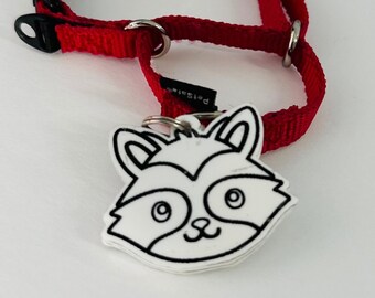 Personalized Racoon Pet ID Tag With Name And Phone Number, Forest Woodland Dog Name Tag Identification, Engraved Trash Panda Acrylic Pet Tag
