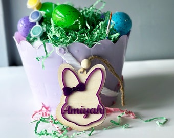 Easter Basket Name Tag, Custom Purple Name Charms For Easter Basket, Personalized Gifts for Kids, Spring Decor Ornament for Bowl or Tree