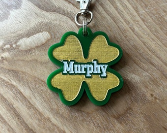 St. Patrick Four-leaf Clover Dog ID Tags for Large Dogs, Personalized Green Engraved Irish Pet Tag, Shamrock Charm for Animal Collars