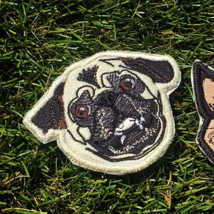 Custom Pug Portrait Iron-On Patch: Embroidered Dog Keepsake Ideas for Jackets, Bags, And More