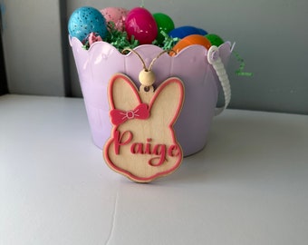 Easter Bunny Name Tag For Baskets, Personalized Wooden Gift Idea Name Tag For Child, Custom Easter Decor Tag Custom Name Design