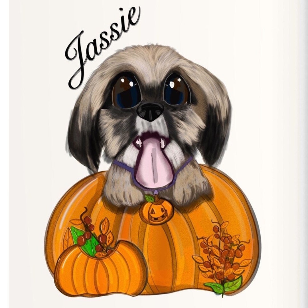 Digital Shih Tzu Cartoon Pet Art, Personalized Pumpkin Art Printable ...