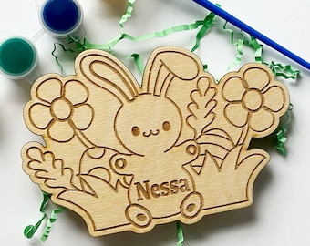 Personalized DIY Paint Kit Gift Ideas For Kids, Custom Laser-engraved Bunny Wood Craft Kits for Toddlers, Easter basket Fillers For Children
