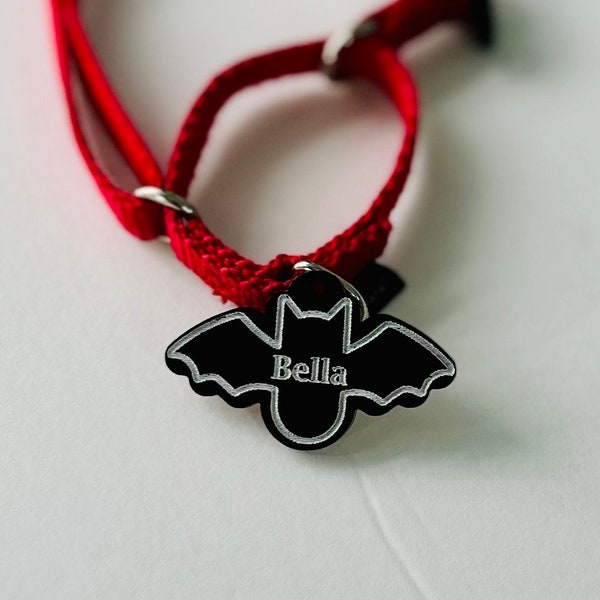 Personalized Bat Pet Id Tag with Phone number, Custom Witchy Pet Name Tag Accessories Gift Idea for Halloween, Puppy First Ghoulish Tag
