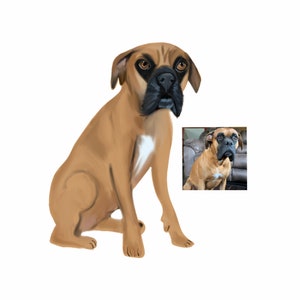 Custom Pet Portrait Using Pet Photo Personalized, Boxer Dog drawing gift Idea for Dog Owner, Digital Hand-drawn Portraits Wall Art Idea,