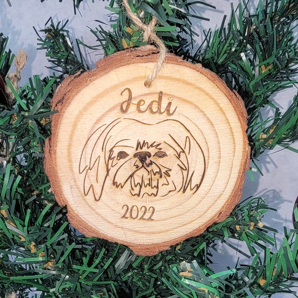 Wood Slice Ornament Personalized, Unique Pet Sketch Wood Slice Keepsake, Rustic Natural Wood Slice Bark Decorations