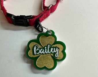 Four Leaf Clover Dog Tag, Irish dog ID Tag, Custom Dog Tags, ID Tags for Dogs, Unique Pet ID, Personalized Pet Tag, Dog Name Tags Engraved