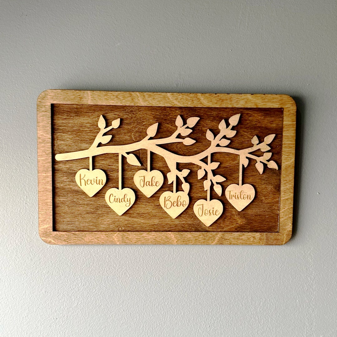 Personalized Family Tree Sign • Custom Name Hearts • Blended Family ...