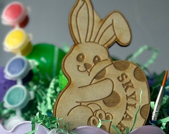 DIY Paint Kits For Easter, Basket Gift Ideas for Kids, Personalized Bunny Holding An Egg Paint Kit With a Name, Easter Crafts for Families