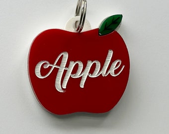 Custom Apple Pet ID Tag: Laser Engraved Acrylic Puppy Collar Charm