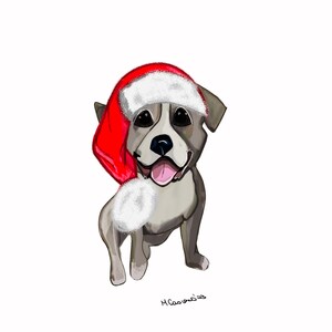 Custom Pet Portrait From A Photo,  Digitally Hand-drawn Personalized Pitbull Drawing,  Christmas Pet Art Wall Décor Gift Idea for Pet Lovers