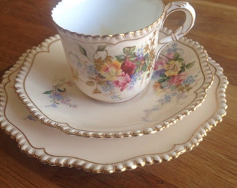 Royal Worcester trio, cup, saucer and cake plate. Made in 1896.