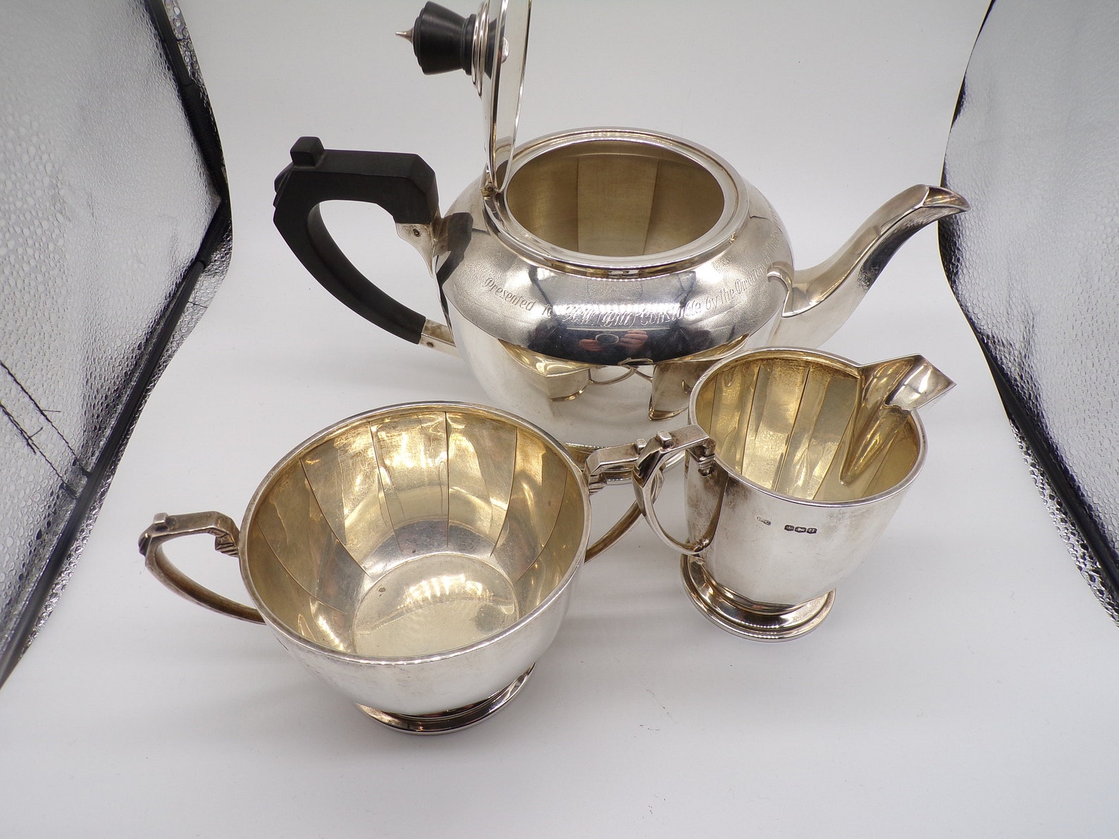 Solid Sterling Silver Art Deco Tea Service Teapot, Two Handled Sugar ...