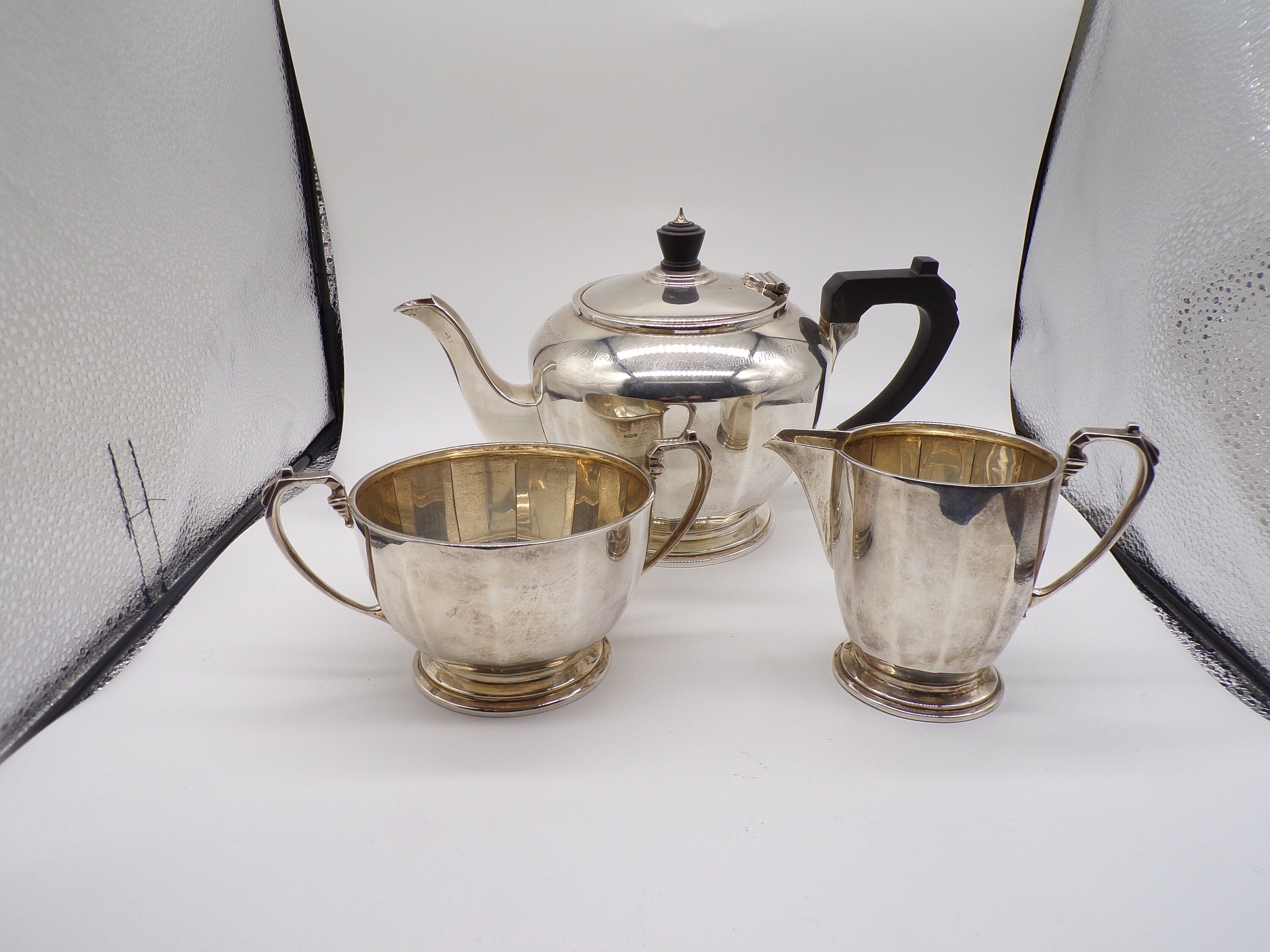 Solid Sterling Silver Art Deco Tea Service - Teapot, Two Handled Sugar ...