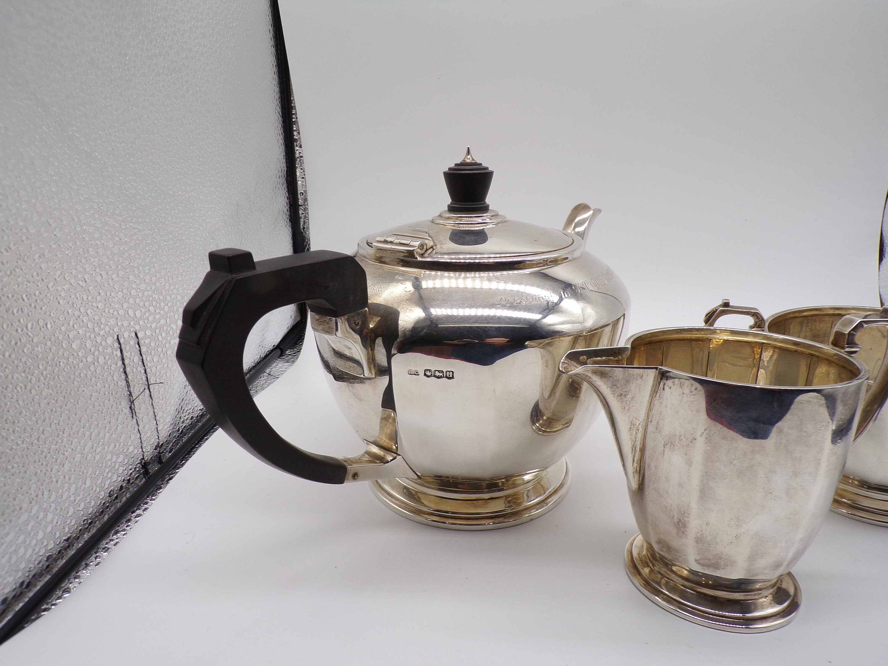 Solid Sterling Silver Art Deco Tea Service Teapot, Two Handled Sugar ...