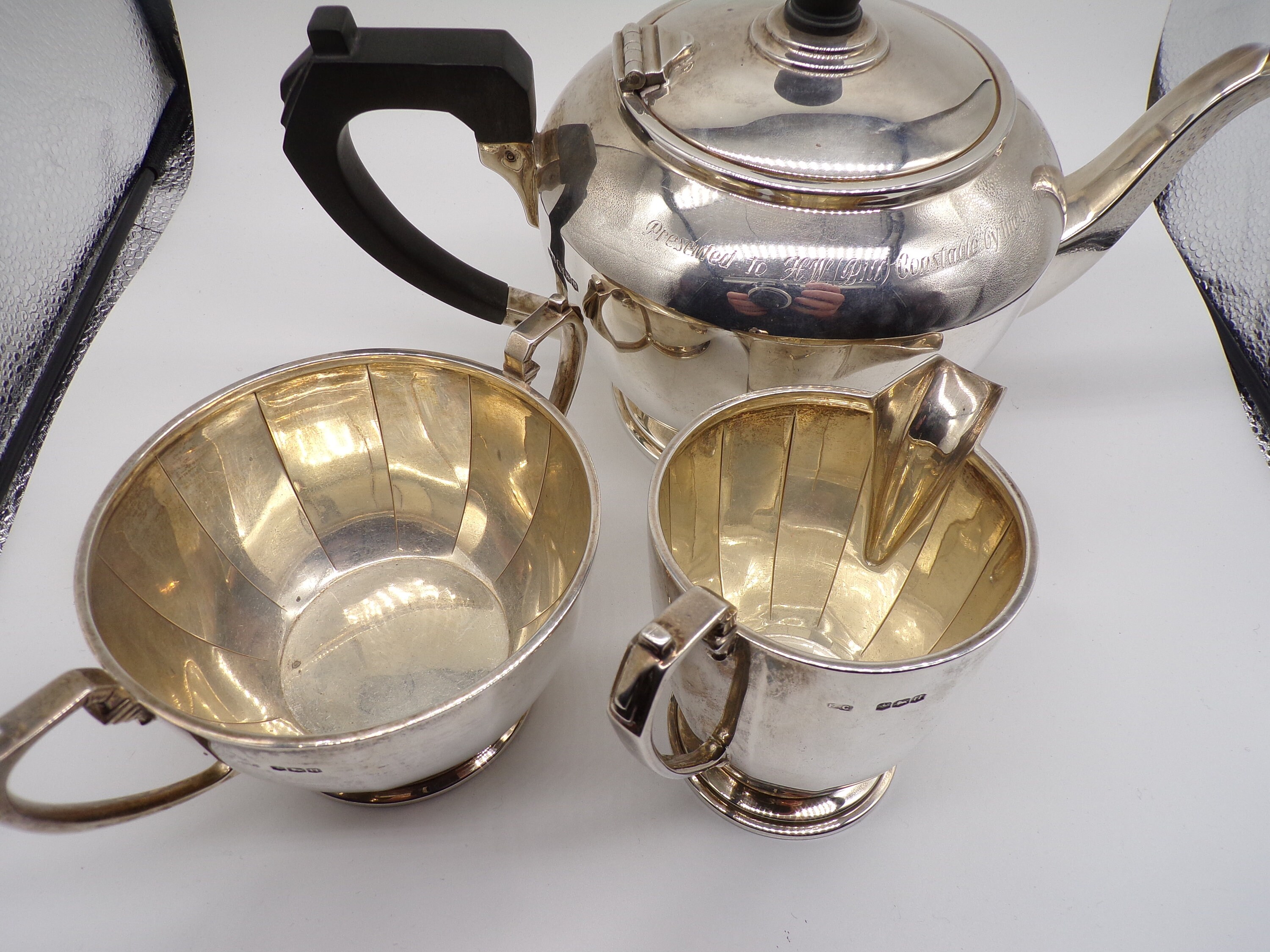Solid Sterling Silver Art Deco Tea Service Teapot, Two Handled Sugar ...