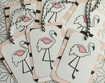 Set aus 6 Pink Flamingo Geschenkanhänger oder Anhänger rosa schwarz und weiß