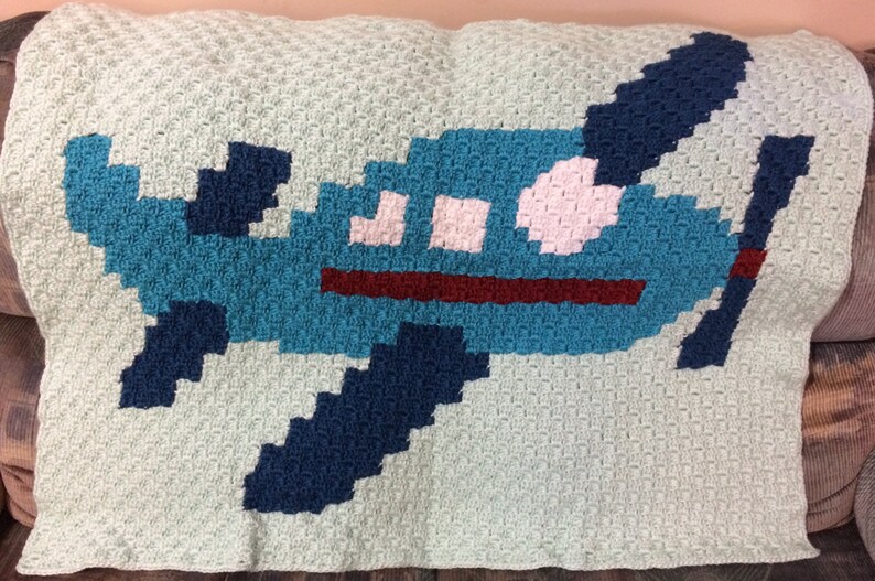 C2C Plane Crochet Baby Blanket Etsy