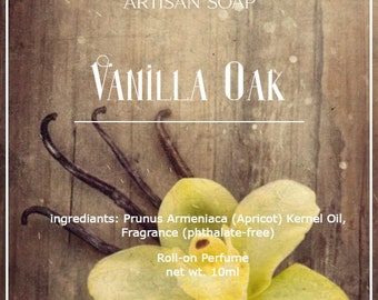 Vanilla Oak - Parfum à bille - Longue tenue - Fait maison - Végétalien - 10 ml-30 ml