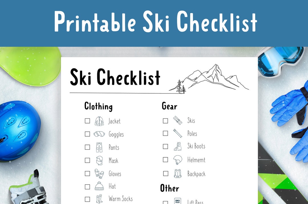 Printable Ski Checklist. Ski Planner. Direct Download Checklist. Ski