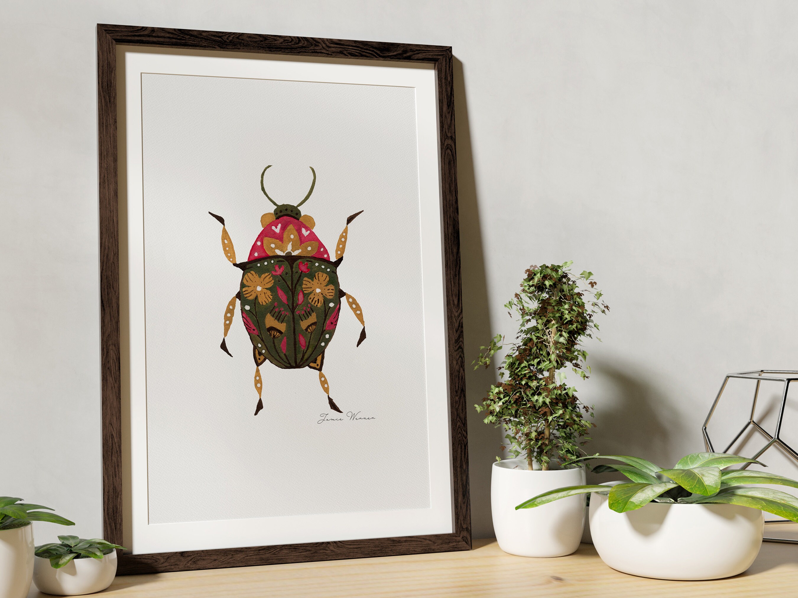 Boho Insects Watercolor Folk Beetle Print, Gallery Wall Art, Bohemian Printable Art ...