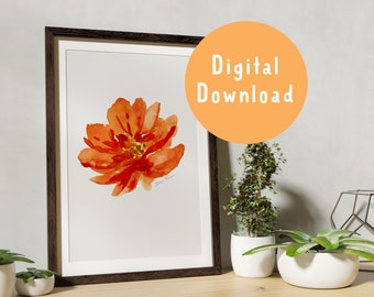 Watercolor Peony Flower Art Print. Digital Download Floral Art.  Peony Wall Art