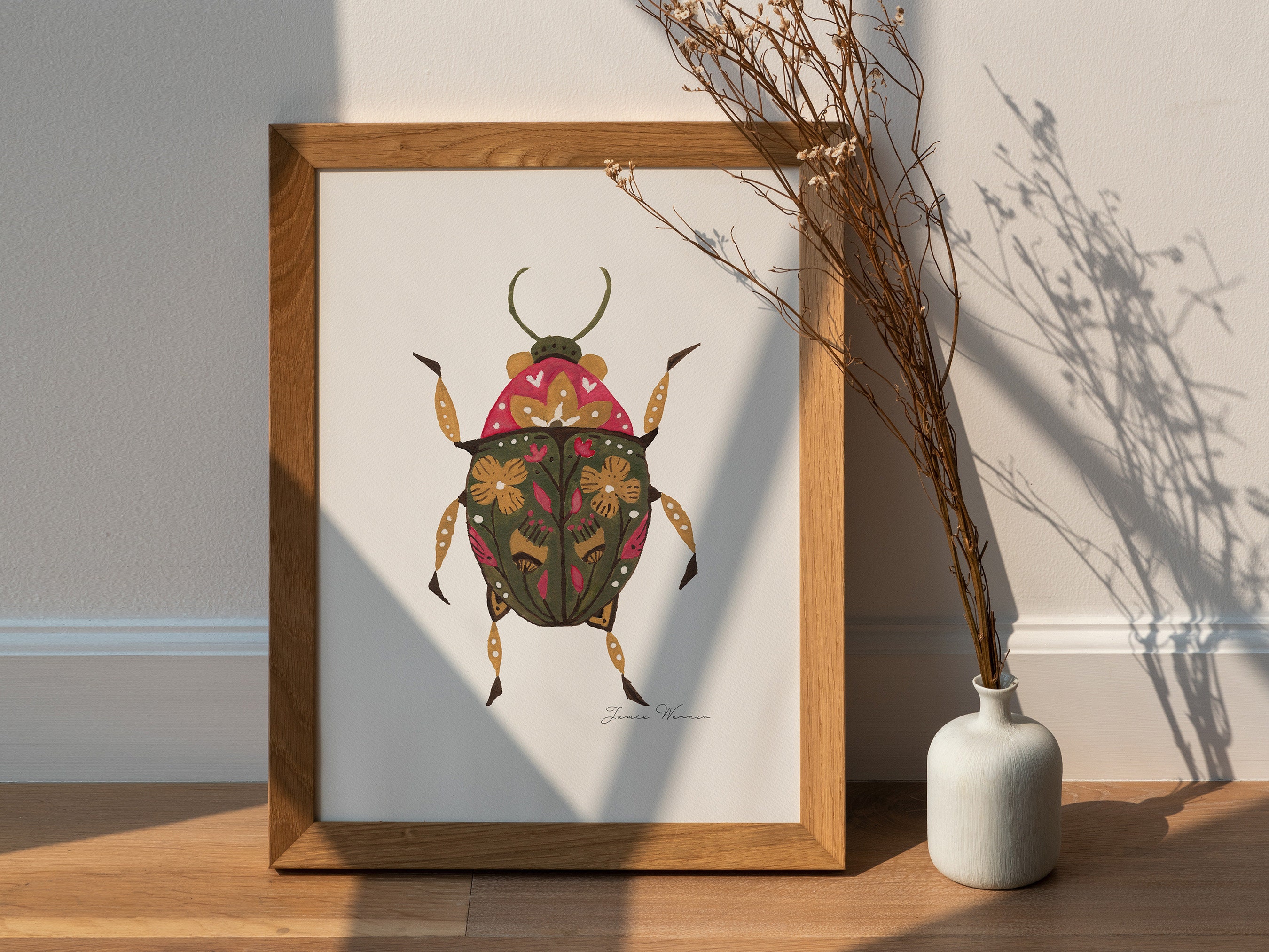 Boho Insects Watercolor Folk Beetle Print, Gallery Wall Art, Bohemian Printable Art ...