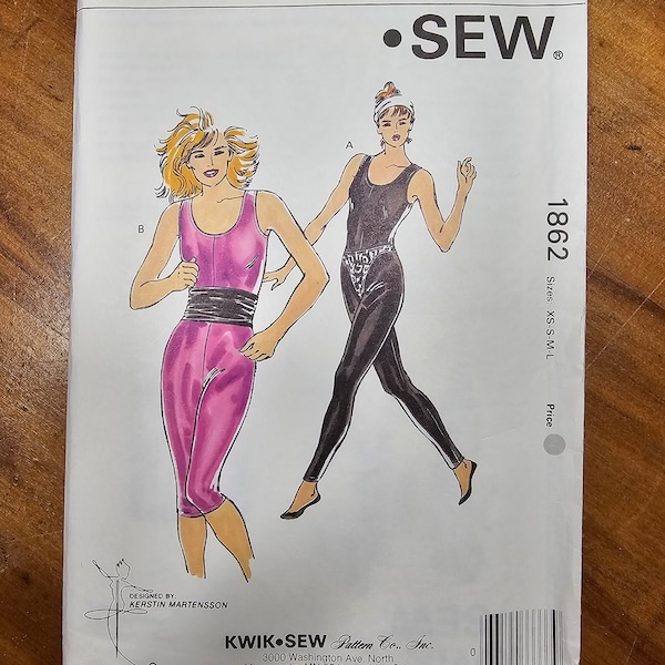 Vintage 1989 Kwik Sew #1862 Sewing Pattern Misses' Unitard, Trunks and Tube Exercise Clothes Uncut, factory folded Size XS-S-M-L