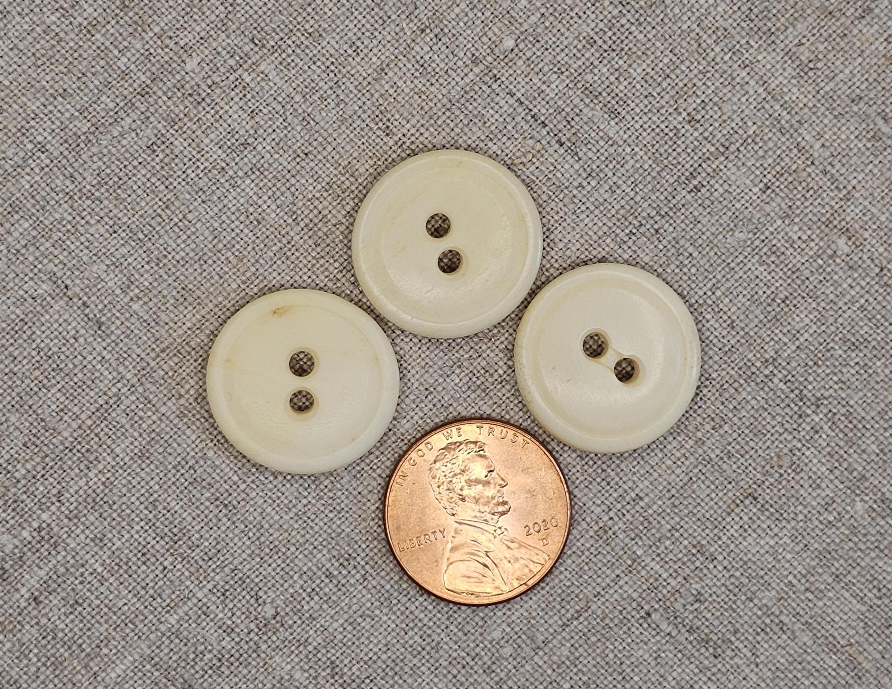 Very Special Set of 3 Antique Bone Buttons. Pale Cream Color, 2 Hole ...