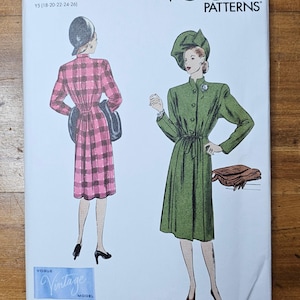Vogue 1903 sz 18, 20, 22, 24, 26 Vintage reprint of 1945 Vogue Coat design. Shoulder pads, gathers, very flattering! Uncut, factory folded.