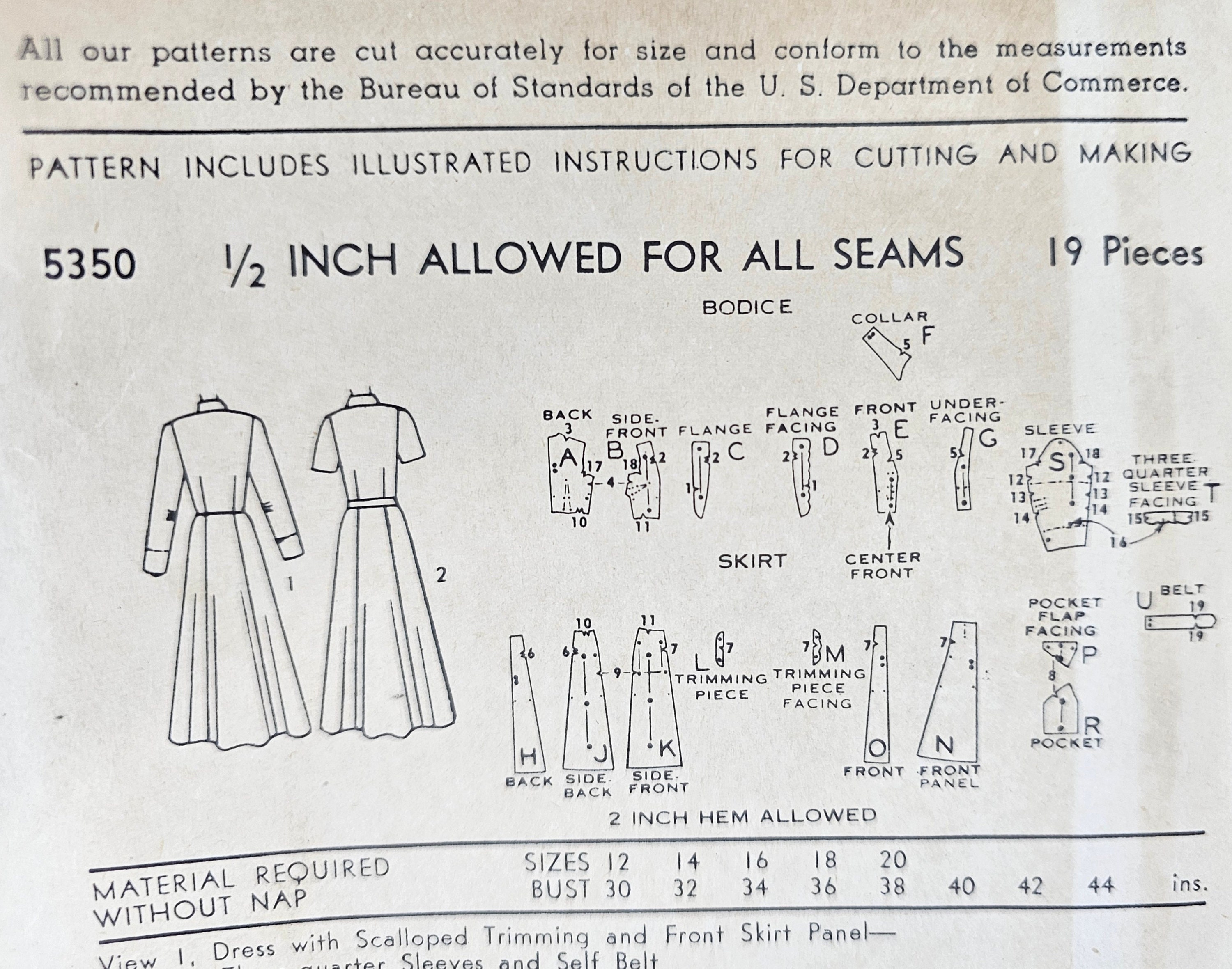 Antique Advance Sewing Pattern # 5350. Original 1940's Dress, 2 Styles ...