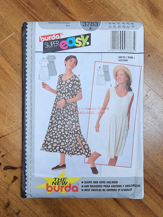 Burda #3783 Sz 8, 10, 12, 14, 16, 18 Misses' dress pattern. Super Easy. Dropped Waist, Comfy Dress. Vintage 1995. Uncut, factory folded. Burda #3783 Sz 8, 10, 12, 14, 16, 18 Misses' dress pattern. Super Easy. Dropped Waist, Comfy Dress. Vintage 1995. Uncut, factory folded.