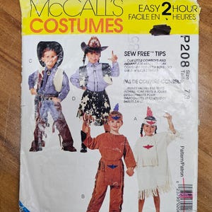 May include: McCall's Costumes pattern for children's costumes. The package shows children in cowboy and Native American outfits. The text on the package reads "Easy 2 Hour" and "Sew Free Tips". Sizes 2 to 8 are included.