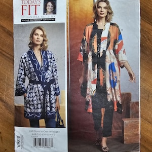 May include: A Vogue Patterns original sewing pattern, V1610, featuring two women modeling different styles of jackets. The pattern includes various sizes and is designed by Sandra Betzina. The cover displays the text "Today's Fit".